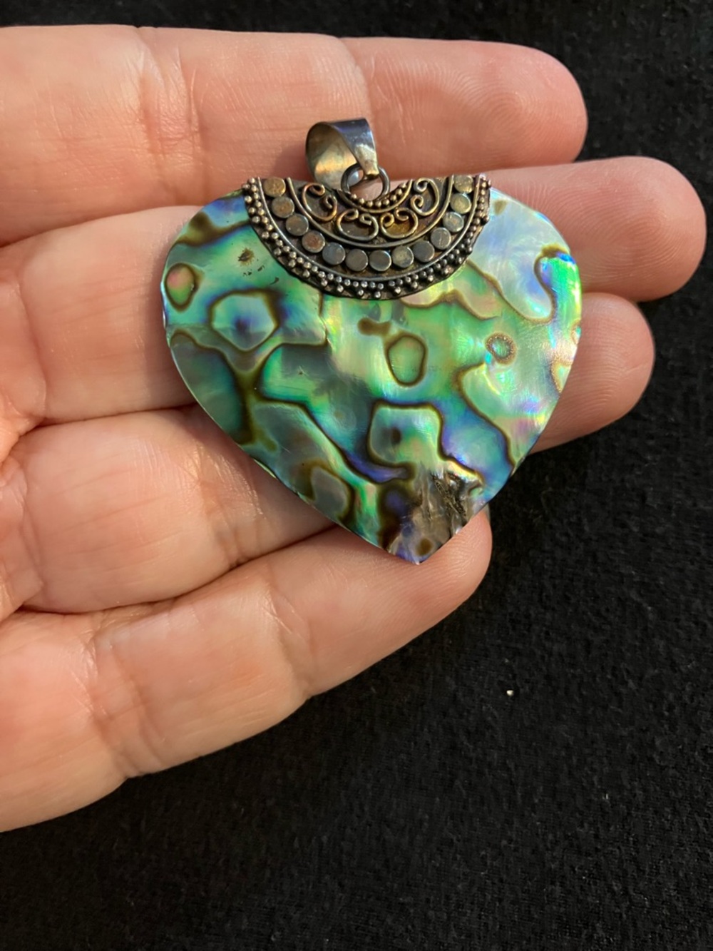 Handmade Abalone Shell Heart Pendant with Sterling Silver Accent - Multicolor
